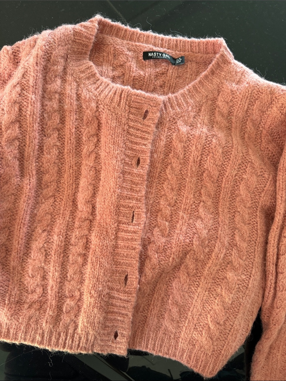 Nasty Gal Dusty Rose Cable Knit Cropped Cardigan - Picture 1 of 6